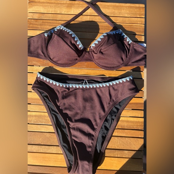 SMALL NWT Crossback Brown & Blue Bikini Swim Set cowgirl inspo - Picture 6 of 6
